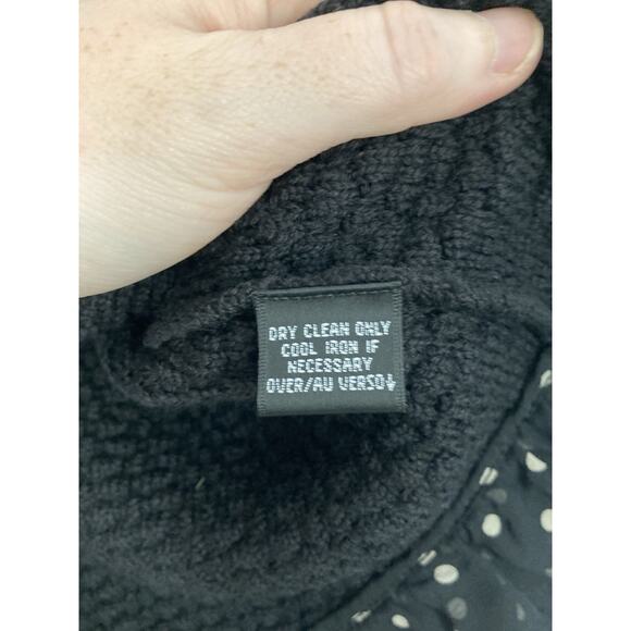 Dana Bachman Black Tan Polka Dot Ruffle Merino Wool Knit Jacket Cardigan Medium - Picture 5 of 8